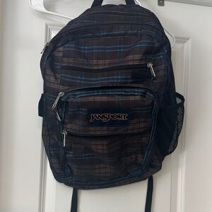 JanSport Classic Plaid Backpack in Blue and Brown